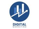 white and blue modern digital marketing logo